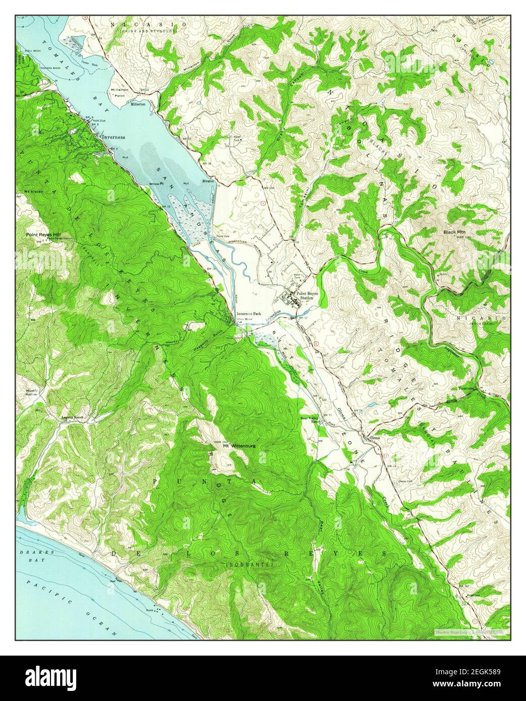 Inverness, California, map 1954, 1:24000, United States of America by Timeless Maps, data U.S. Geological Survey Stock Photo
