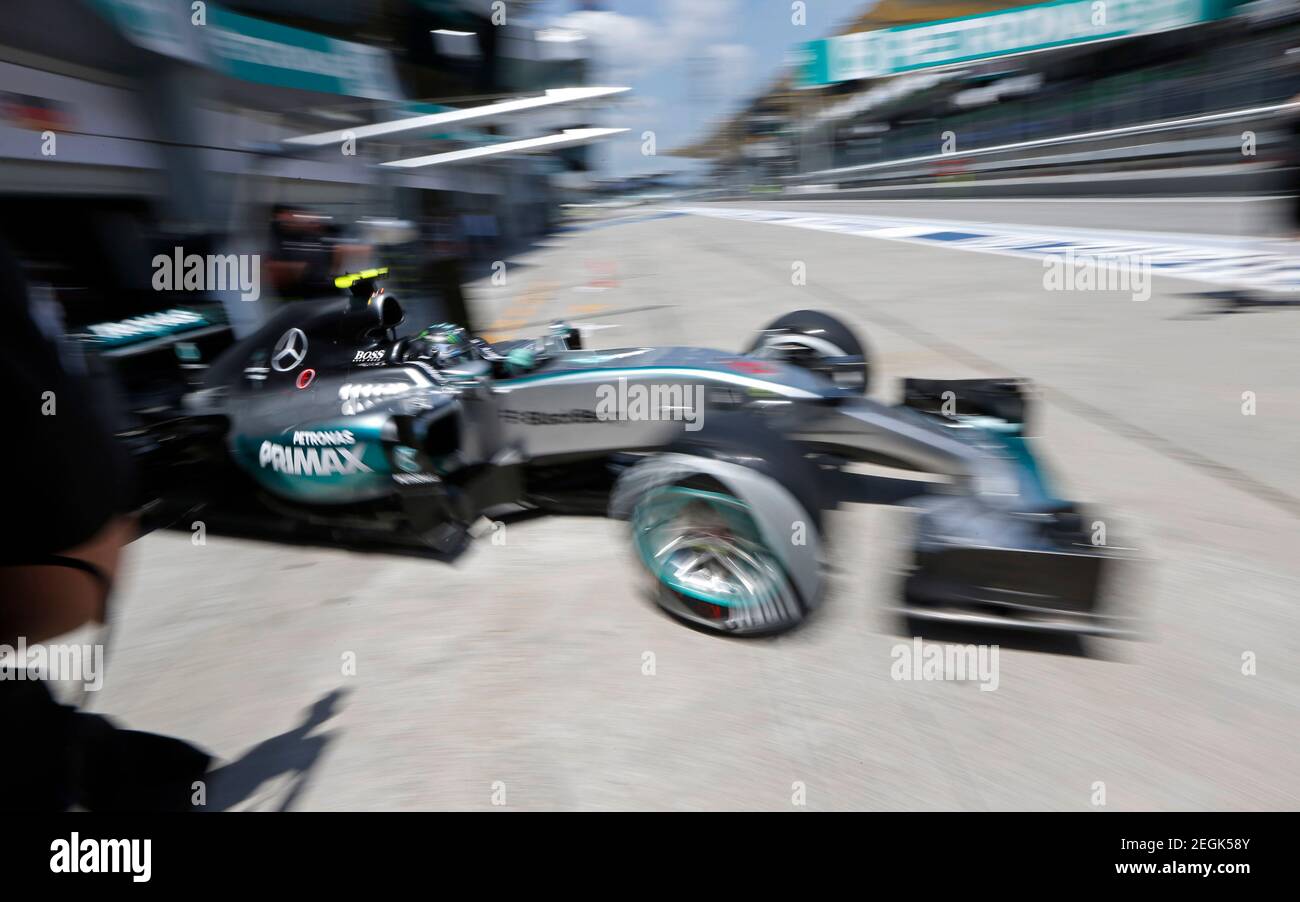 Formula One - F1 - Malaysian Grand Prix 2015 - Sepang International Circuit, Kuala Lumpur, Malaysia - 28/3/15  Mercedes' Nico Rosberg pulls out of the garage during practice  Reuters / Olivia Harris  Livepic Stock Photo