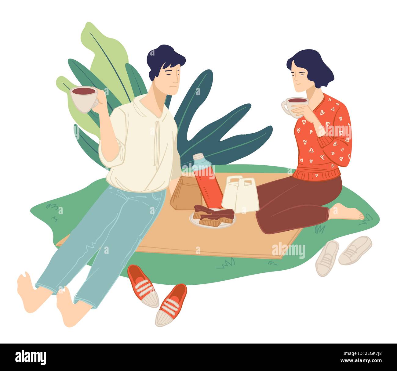 People spending time on picnic eating and drinking Stock Vector