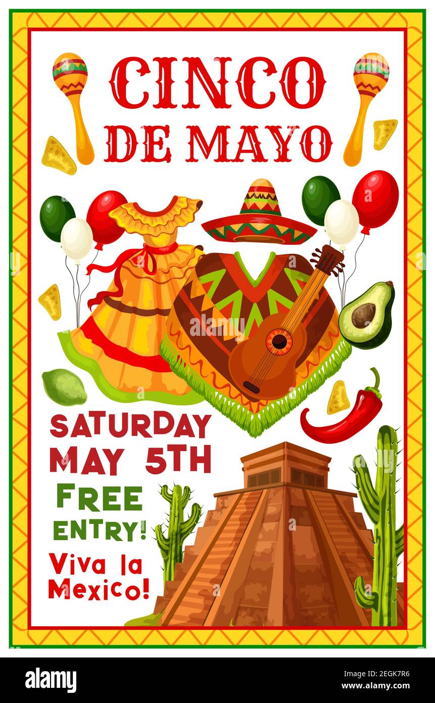 Cinco de Mayo Mexican party invitation flyer for holiday fiesta. Vector ...