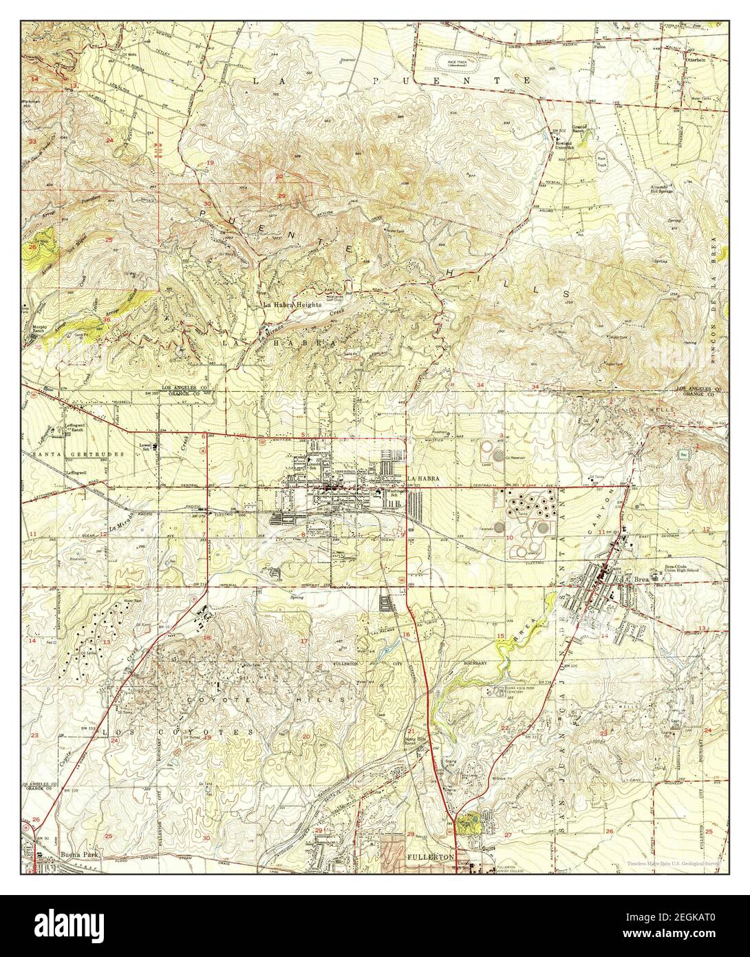 La Habra, California, map 1950, 1:24000, United States of America by Timeless Maps, data U.S. Geological Survey Stock Photo