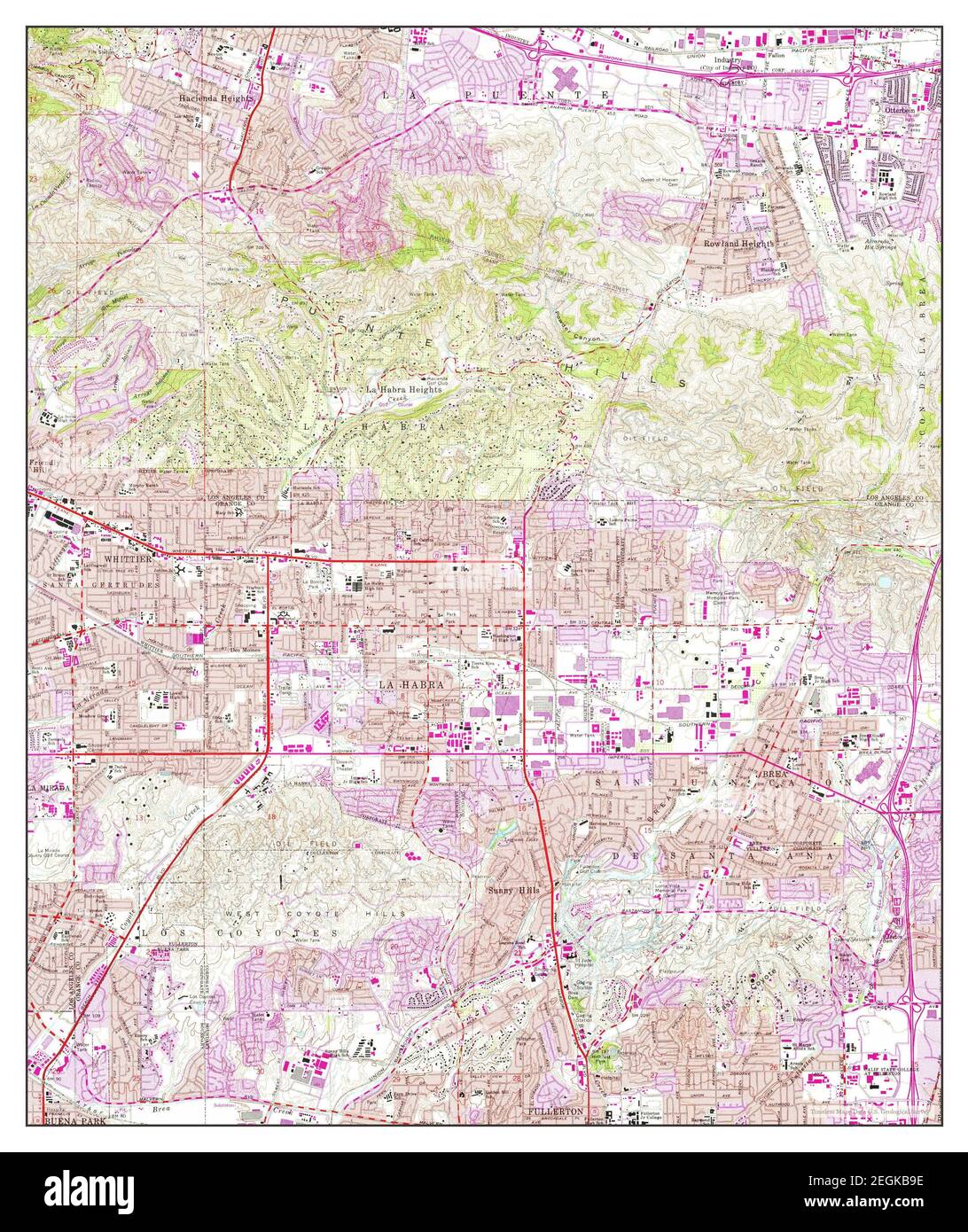 La Habra, California, map 1964, 1:24000, United States of America by Timeless Maps, data U.S. Geological Survey Stock Photo