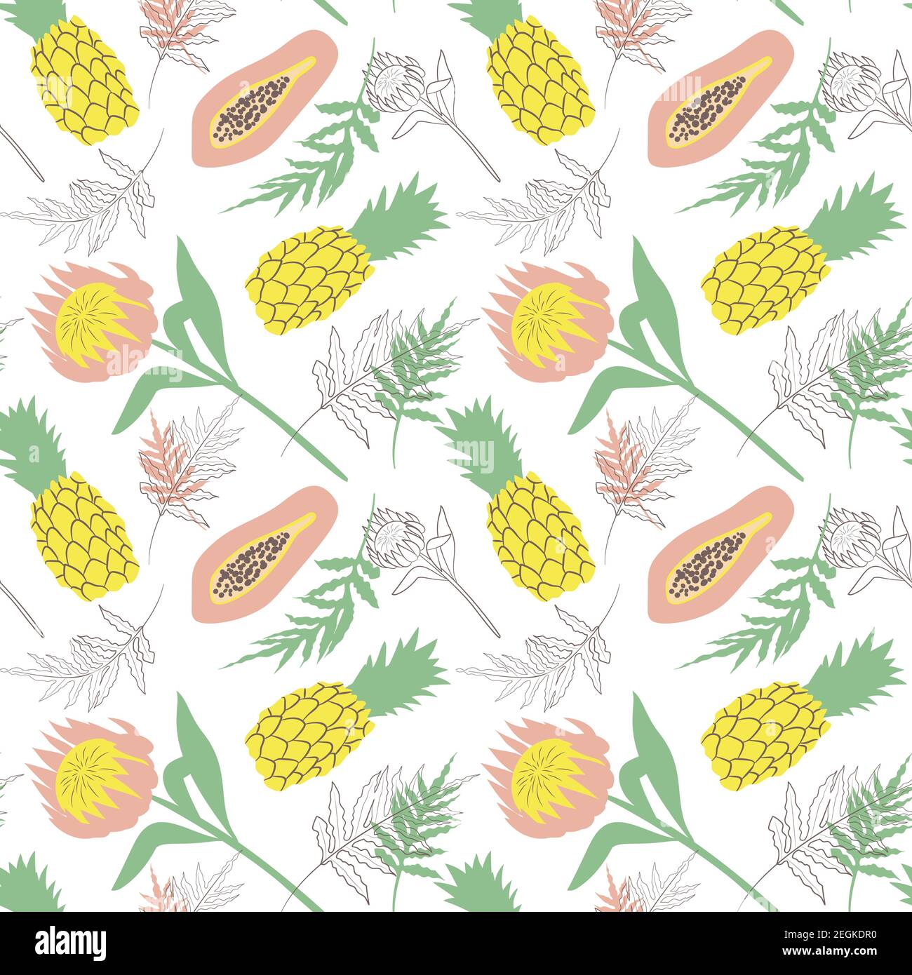 Seamless pattern with tropical flowers, leaves and fruits Stock Vector ...