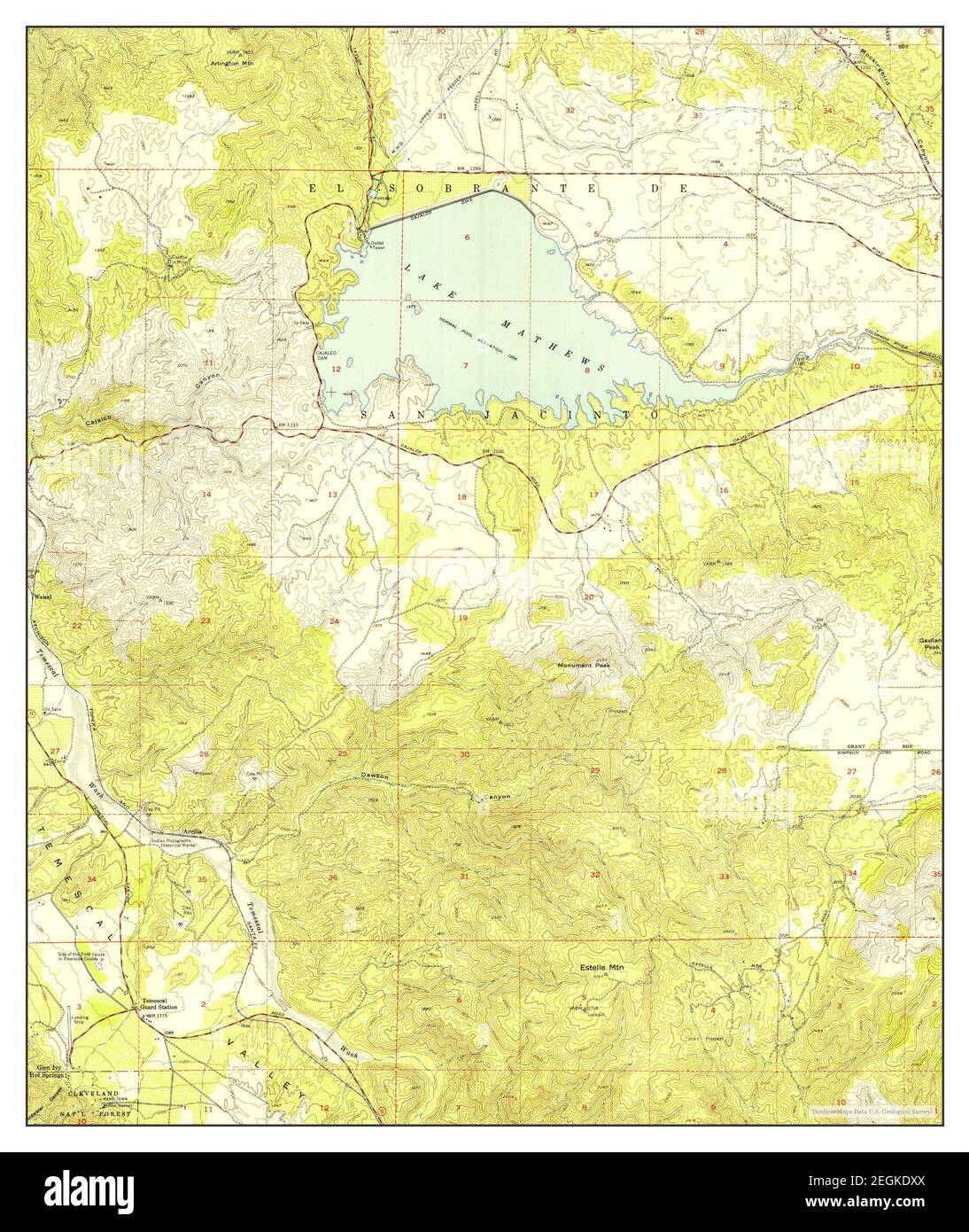Lake Mathews, California, map 1953, 124000, United States of America