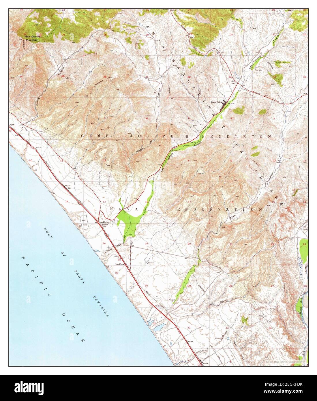 Las Pulgas Canyon, California, map 1948, 1:24000, United States of America by Timeless Maps, data U.S. Geological Survey Stock Photo