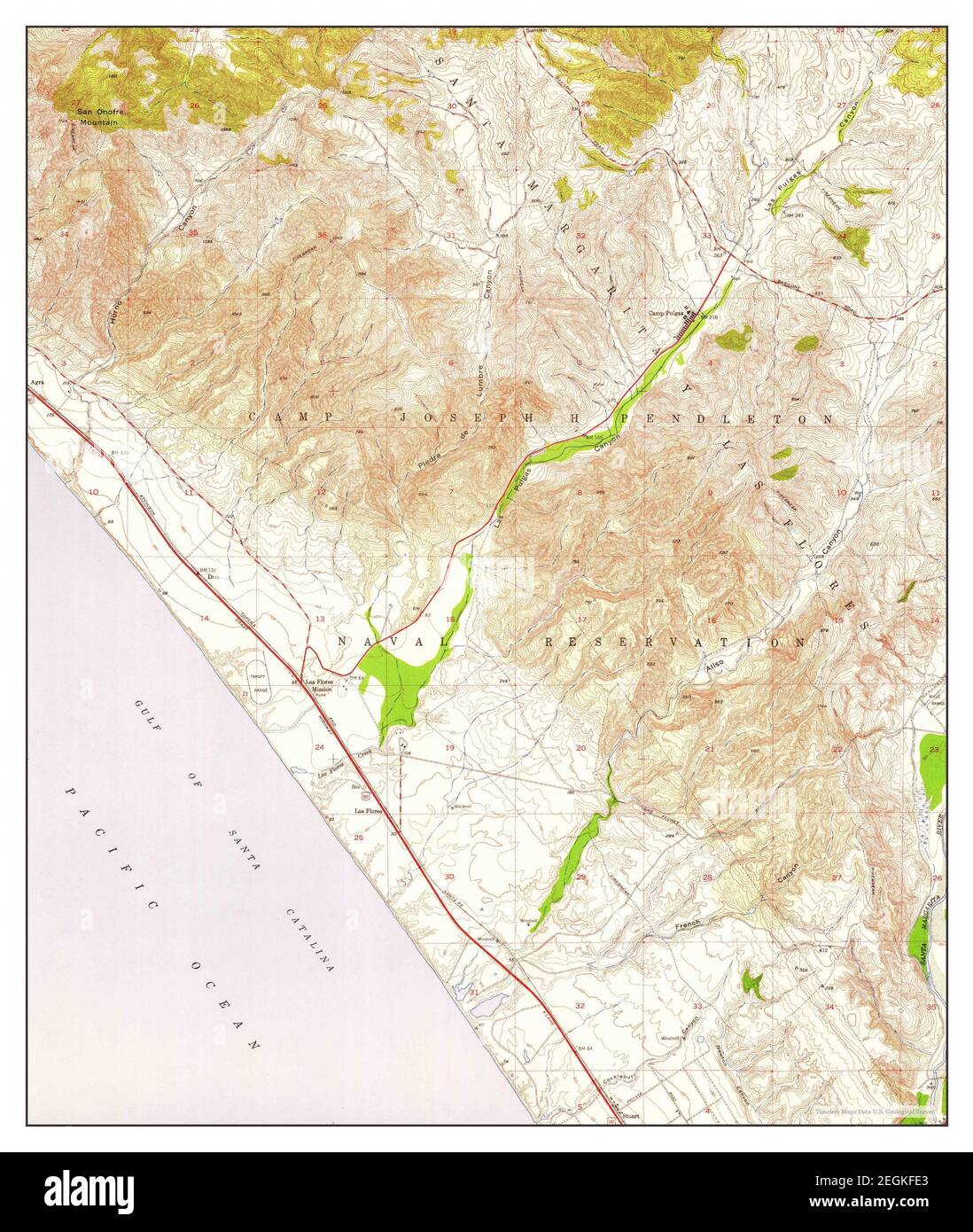 Las Pulgas Canyon, California, map 1948, 1:24000, United States of America by Timeless Maps, data U.S. Geological Survey Stock Photo