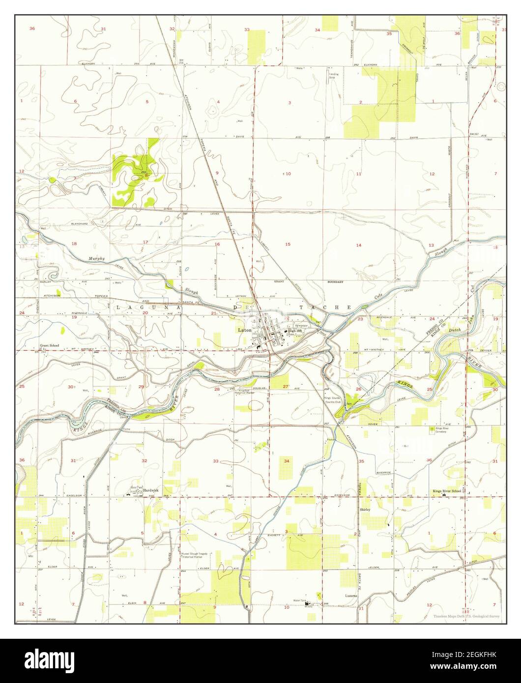 Laton, California, map 1953, 124000, United States of America by