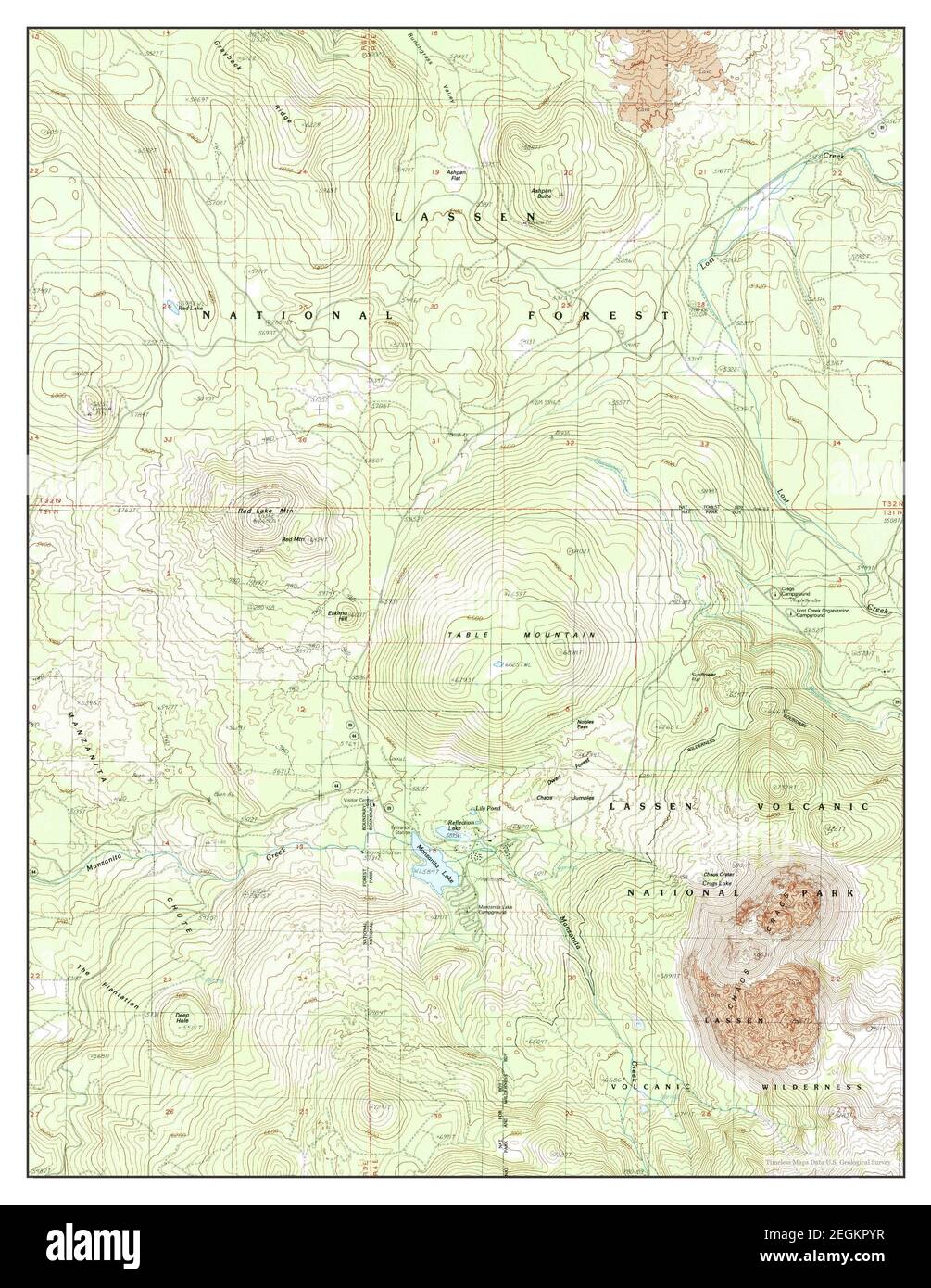 Manzanita Lake, California, map 1985, 1:24000, United States of America by Timeless Maps, data U.S. Geological Survey Stock Photo