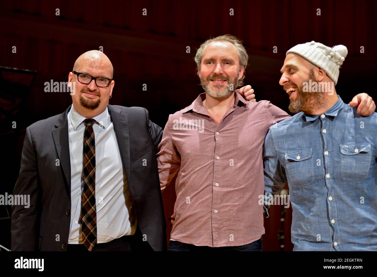 The Bad Plus: Ethan Iverson (piano), Reid Anderson (bass), Dave King (drums). Stock Photo