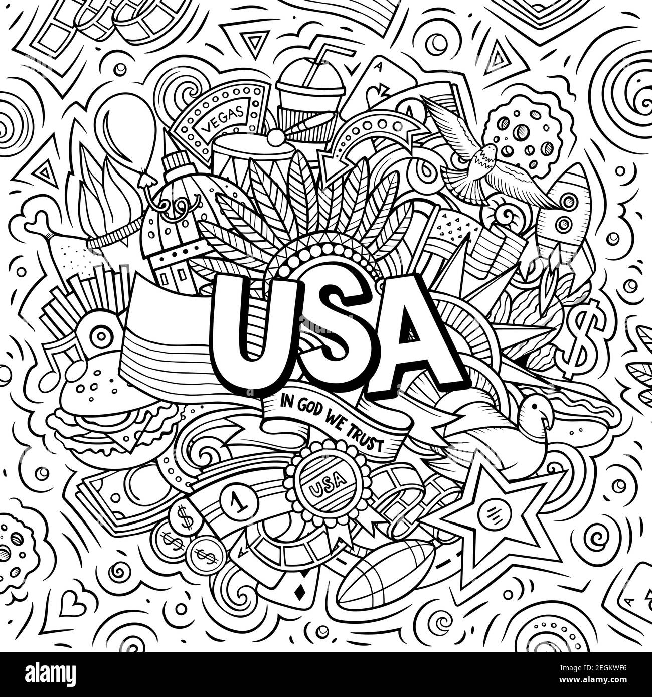 USA hand drawn cartoon doodle illustration. Stock Vector