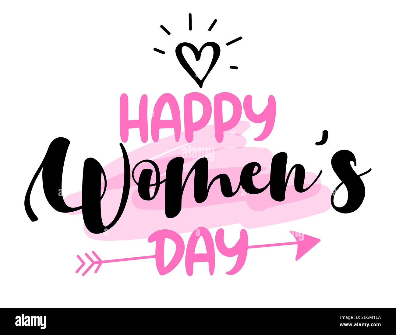 Happy Women's Day - International Womens Day greeting card. Calligraphic handwritten phrase and hand drawn flowers. Handmade calligraphy illustration. Stock Vector