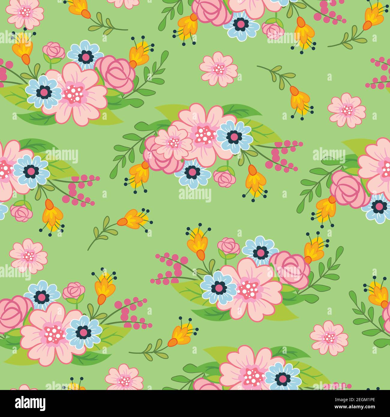 Seamless vector pattern with spring concept. floral motif. Colorful illustration isolated on white background. For print, t-shirt, design, wallpaper, Stock Vector