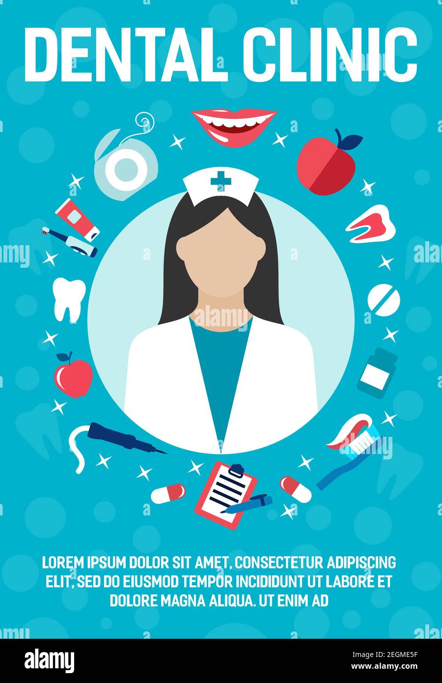 Dental clinic poster of dentistry medicine icons of dentist nurse ...