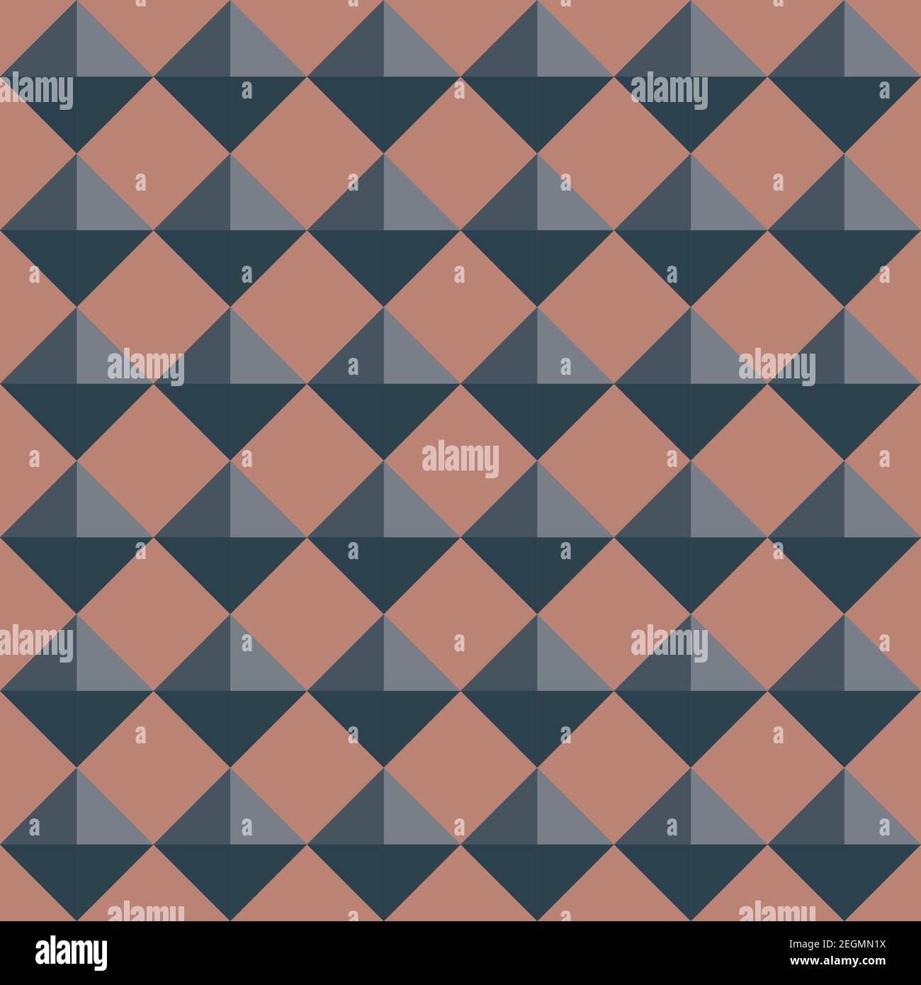 Vector 3D pyramid shaped stud seamless pattern background. Pink blue shaded studded diamond triangles on teal backdrop. Rich renaissance color Stock Vector