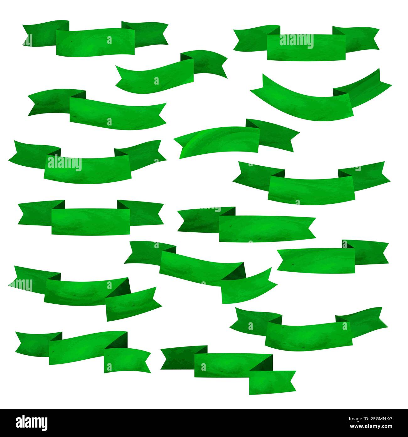 Set of green flat ribbons isolated on white background. Ribbon banner ...