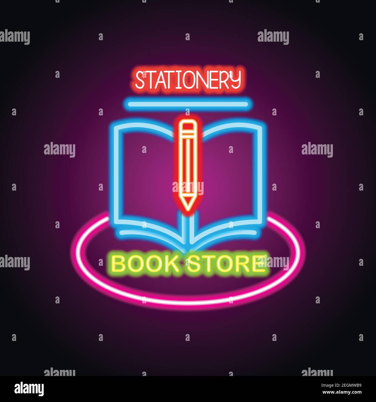 stationery and book store neon sign for stationery and book