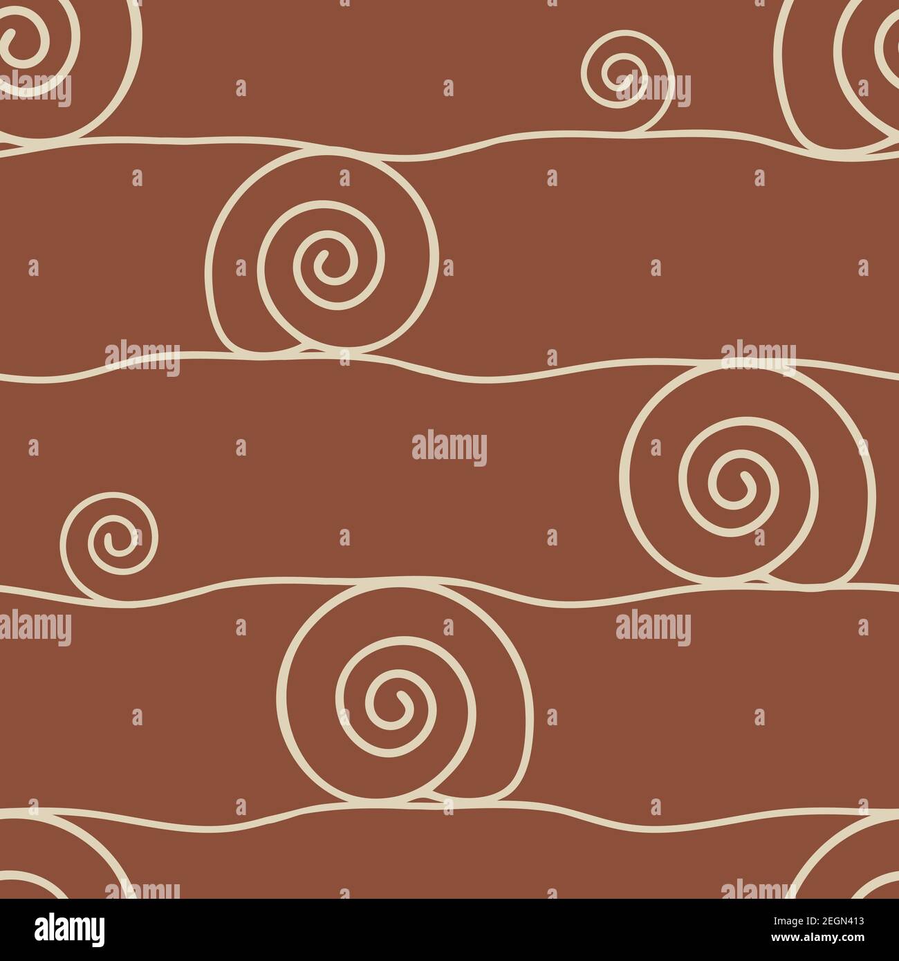 Seamless vector pattern spiral texture on brown background. Simple