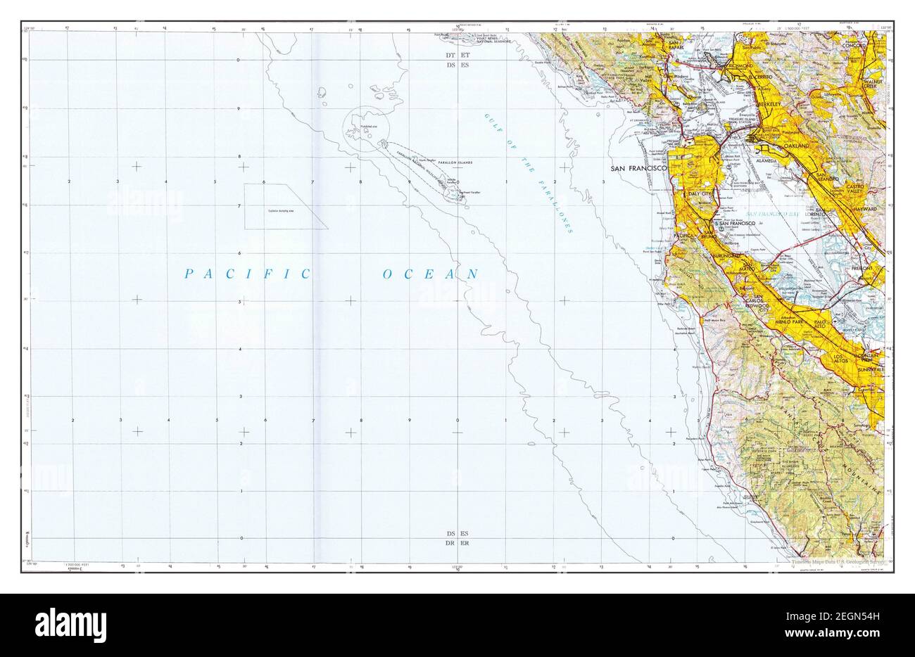 San Francisco, California, map 1956, 1:250000, United States of America by Timeless Maps, data U.S. Geological Survey Stock Photo