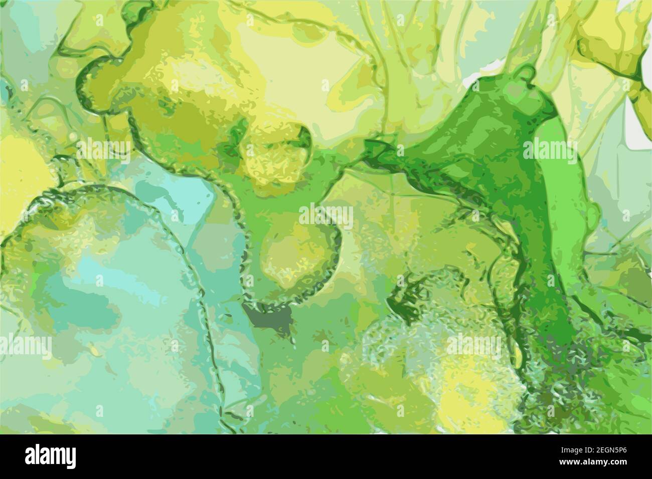 Green, and yellow stone texture of marble. Alcohol ink oriental technique. Abstract vector background. Modern flow paint in natural colors. Design tem Stock Vector