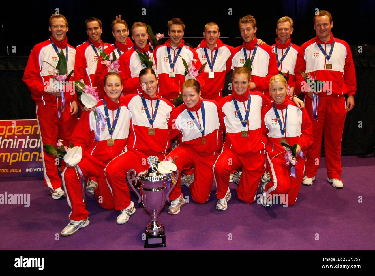 Badminton - The European Team Championships 2009 - Echo Arena, Liverpool -  15/2/09 Denmark celebrate victory with the European Mixed Team Championship  trophy Mandatory Credit: Action Images / Keith Williams Livepic Stock Photo  - Alamy