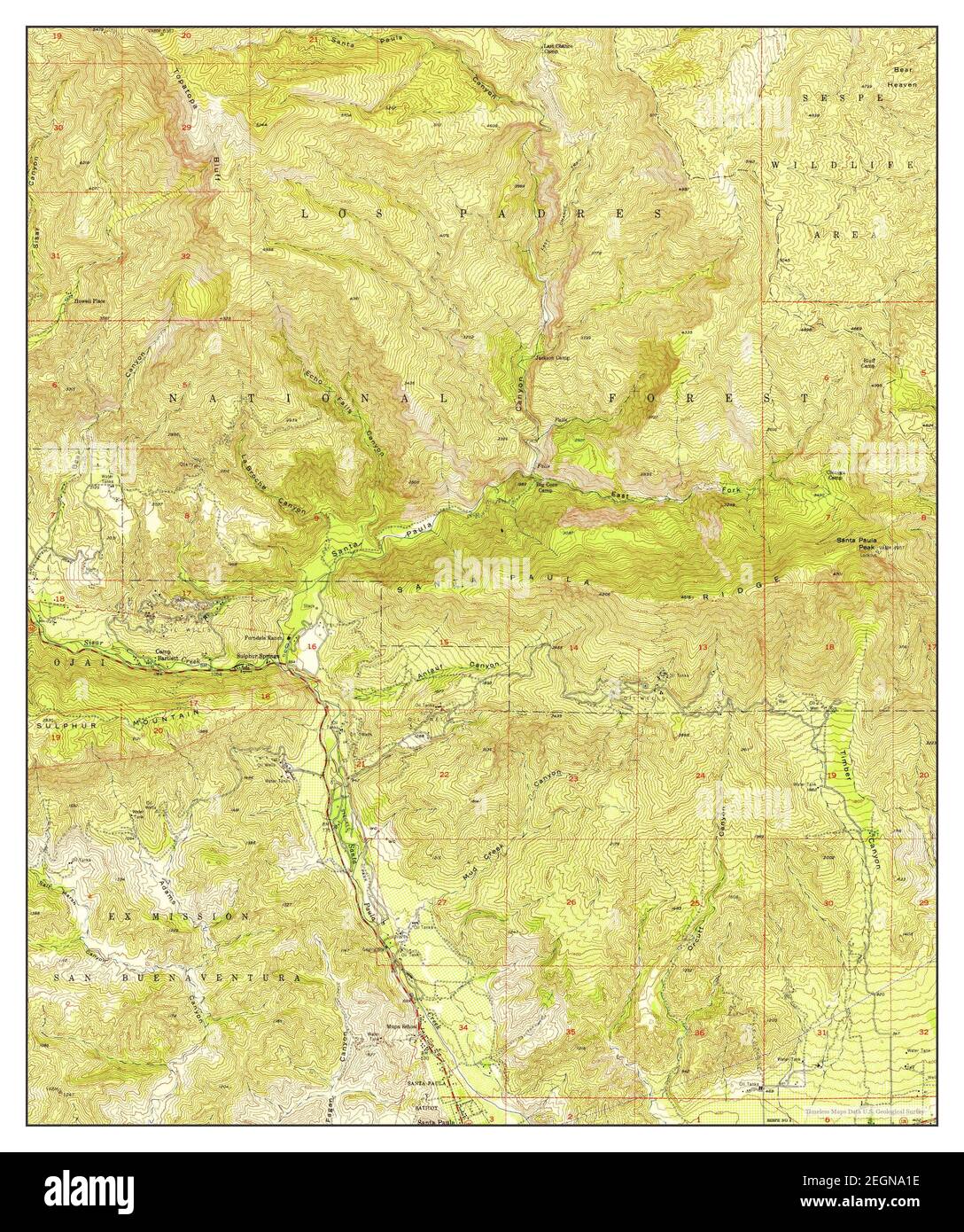 Santa Paula Peak, California, map 1951, 1:24000, United States of America by Timeless Maps, data U.S. Geological Survey Stock Photo
