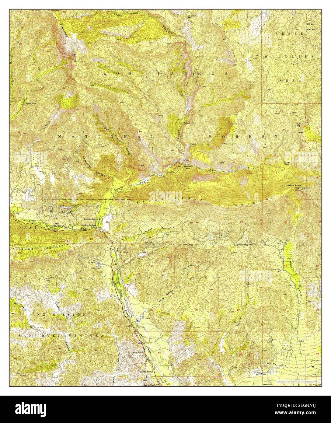 Santa Paula Peak, California, map 1951, 1:24000, United States of America by Timeless Maps, data U.S. Geological Survey Stock Photo