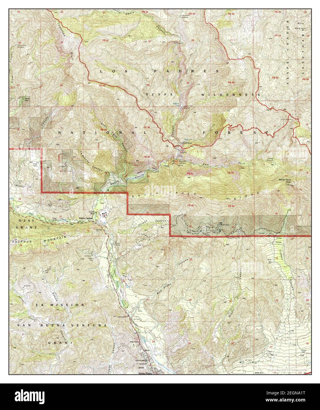 Santa Paula Peak, California, map 1995, 1:24000, United States of America by Timeless Maps, data U.S. Geological Survey Stock Photo