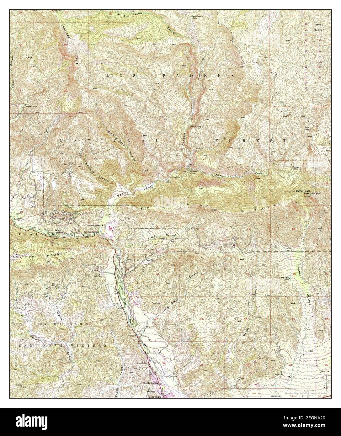 Santa Paula Peak, California, map 1951, 1:24000, United States of America by Timeless Maps, data U.S. Geological Survey Stock Photo