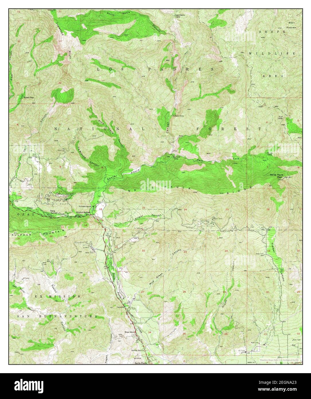 Santa Paula Peak, California, map 1951, 1:24000, United States of America by Timeless Maps, data U.S. Geological Survey Stock Photo