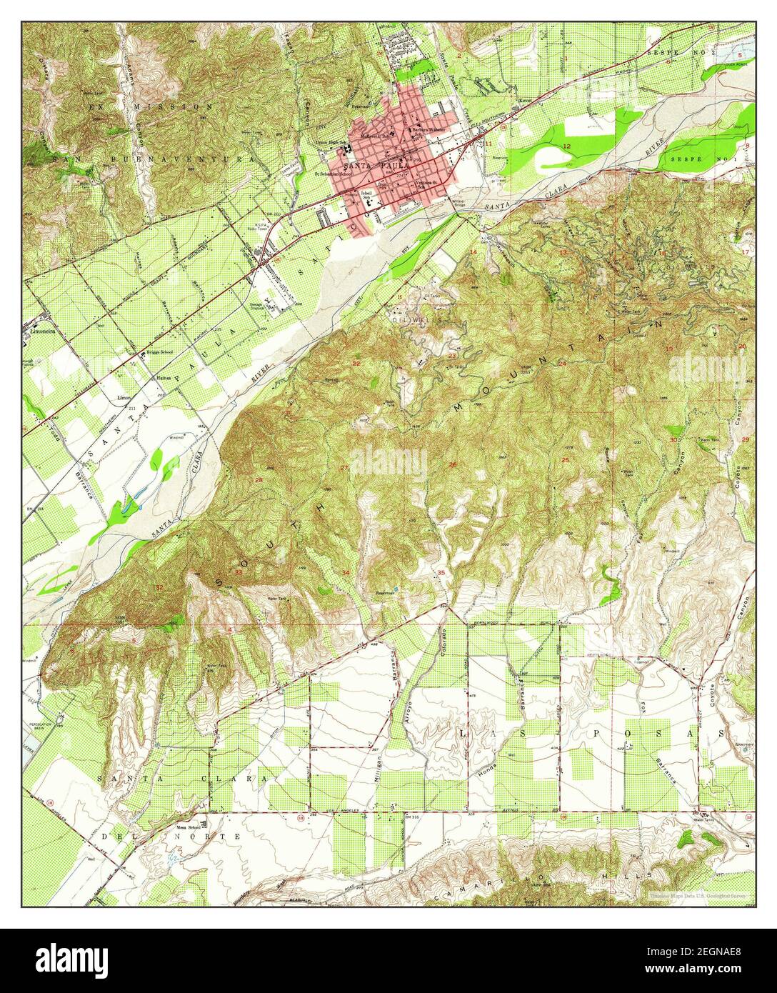 Santa Paula, California, map 1951, 1:24000, United States of America by Timeless Maps, data U.S. Geological Survey Stock Photo