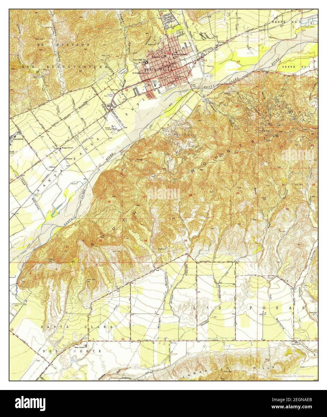 Santa Paula, California, map 1951, 1:24000, United States of America by Timeless Maps, data U.S. Geological Survey Stock Photo