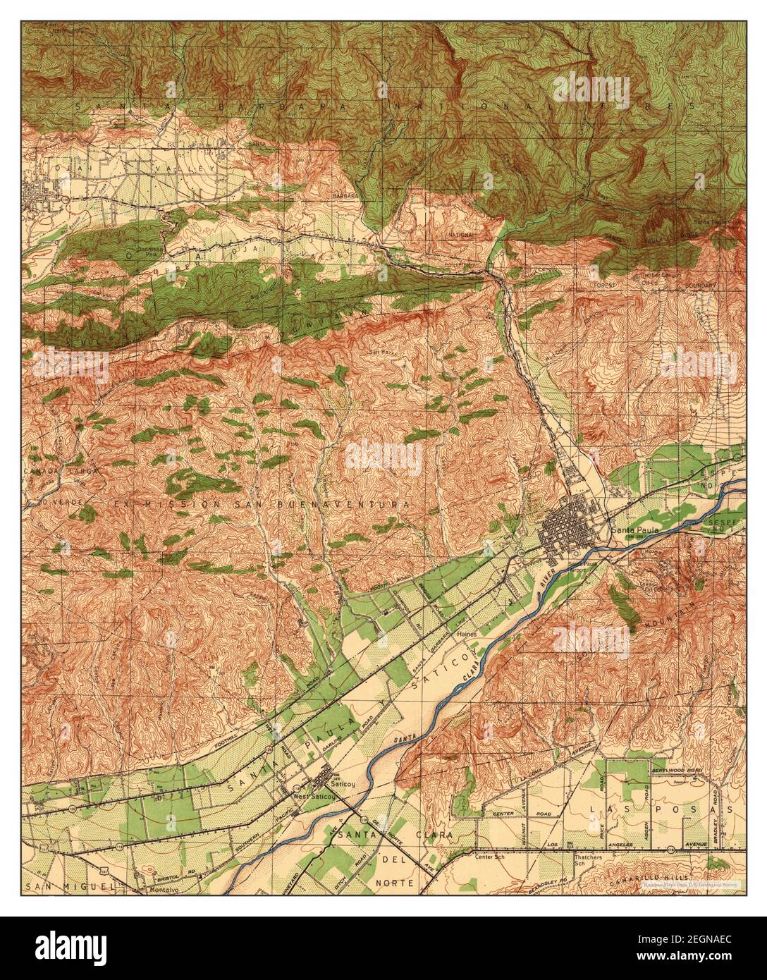 Santa Paula, California, map 1942, 1:62500, United States of America by Timeless Maps, data U.S. Geological Survey Stock Photo