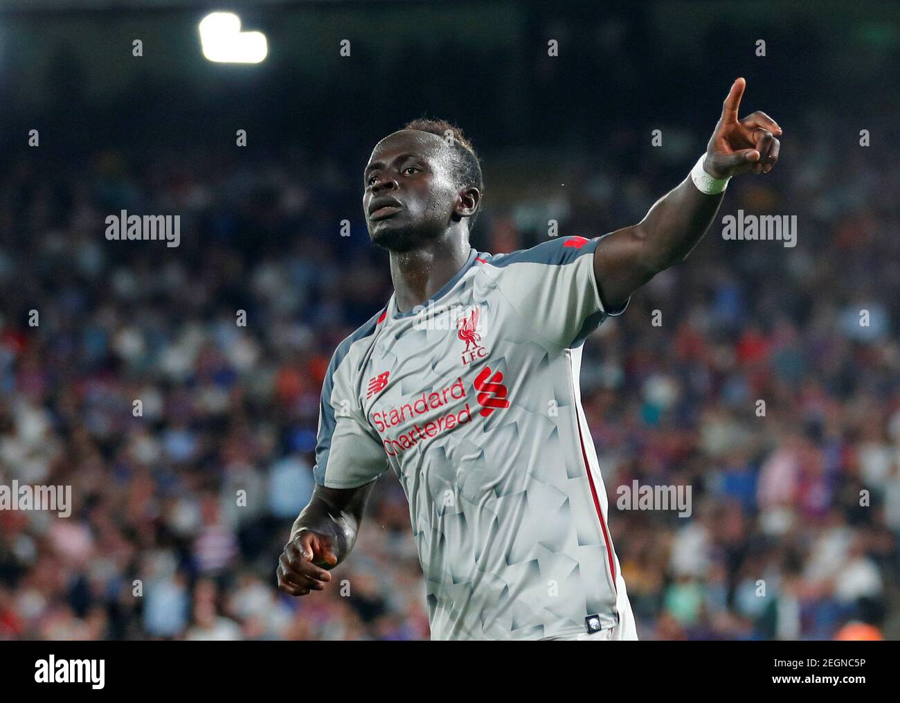 Soccer Football - Premier League - Crystal Palace v Liverpool - Selhurst Park, London, Britain - August 20, 2018 Liverpool's Sadio Mane celebrates scoring their second goal REUTERS/Eddie Keogh EDITORIAL USE ONLY. No use with unauthorized audio, video, data, fixture lists, club/league logos or "live" services. Online in-match use limited to 75 images, no video emulation. No use in betting, games or single club/league/player publications. Please contact your account representative for further details. Stock Photo