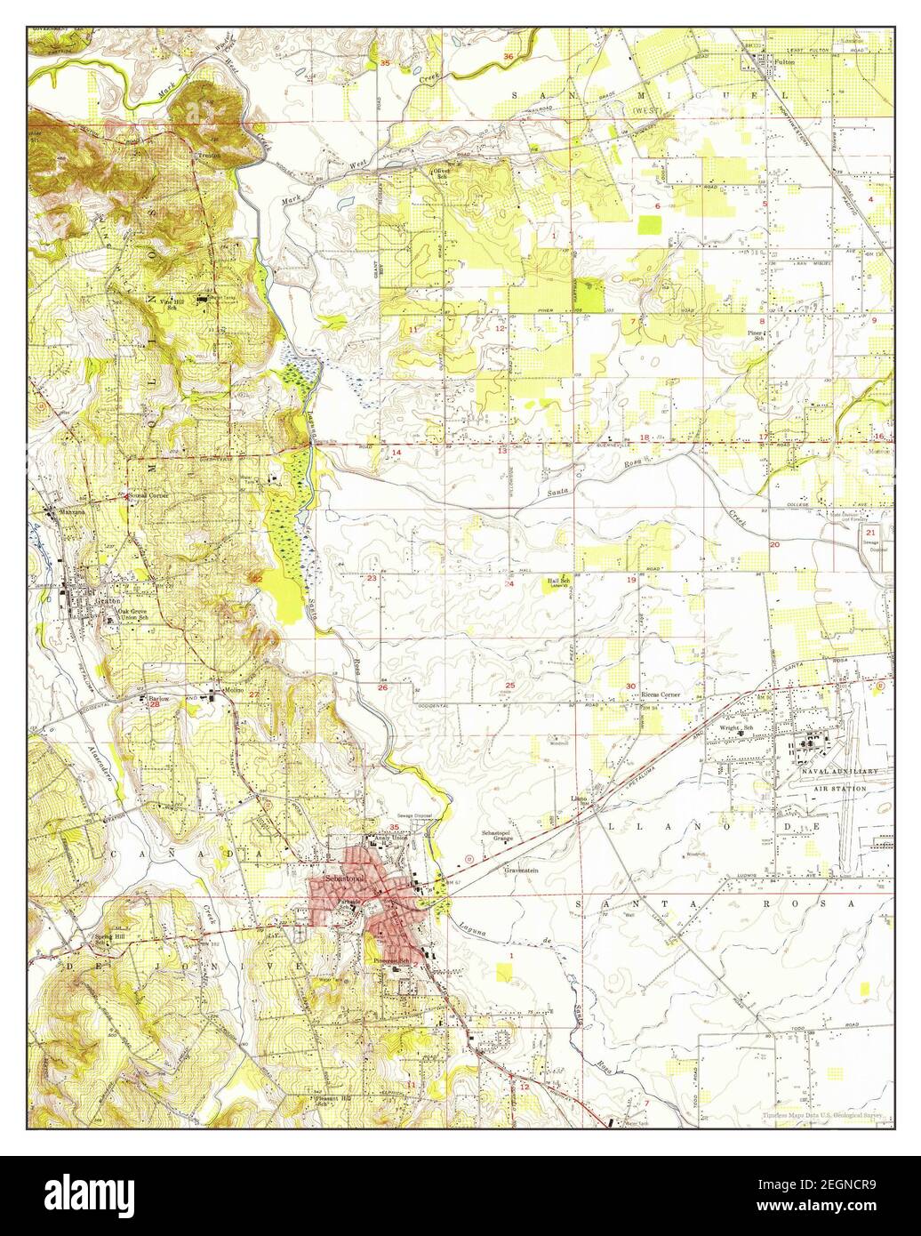 Sebastopol, California, map 1954, 124000, United States of America by Timeless Maps, data U.S