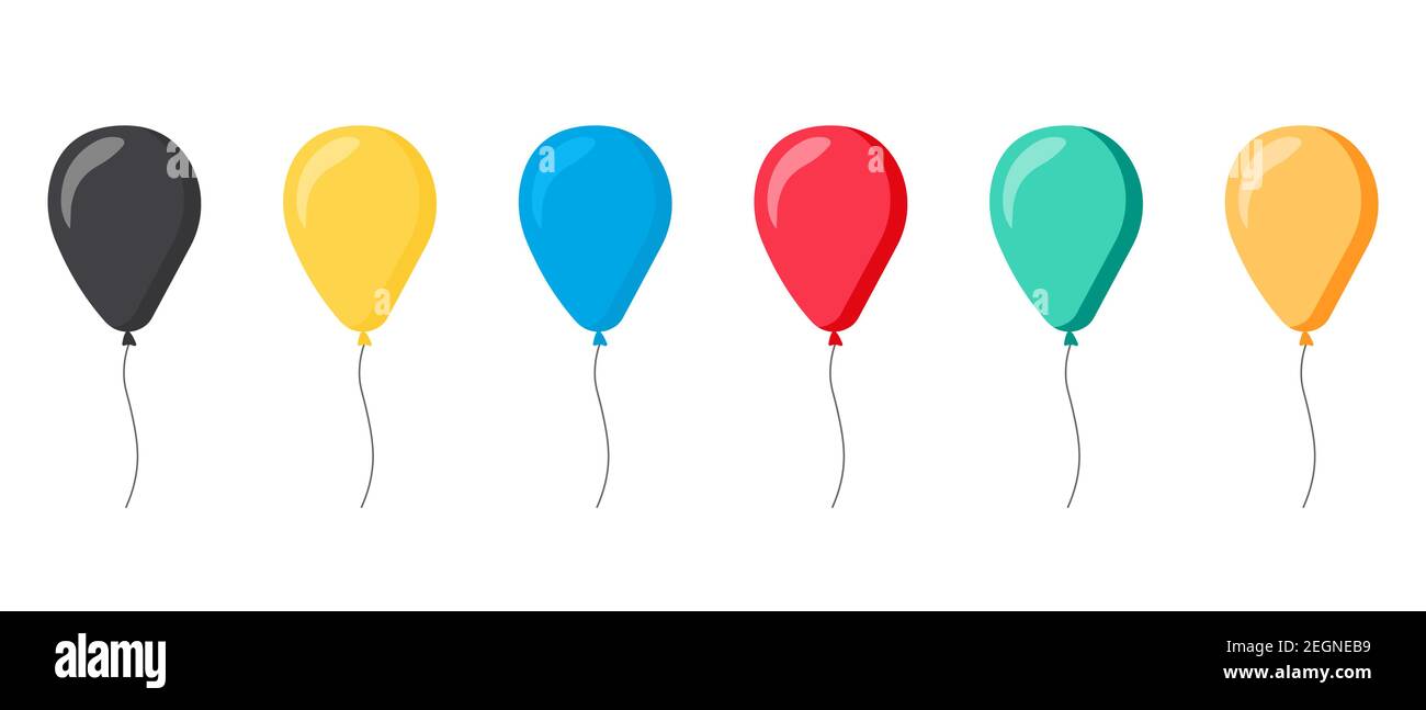 Balloons Set - Cartoon Flat Style. Isolated on White. Stock Vector