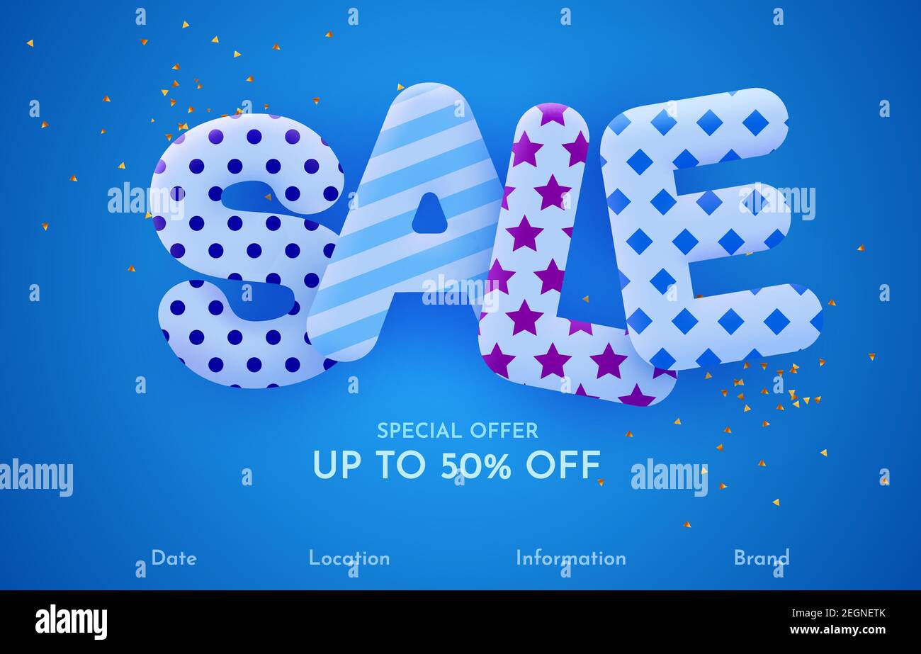 Discount Sale banner or poster design on bright blue background. Sale ...