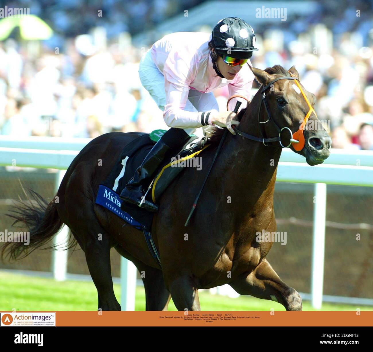 Horse Racing - Ascot Races - Ascot - 12/7/03  King Carnival ridden by Richard Hughes (spotted cap) wins The Michael Page International at Ascot  Mandatory  Credit: Action Images / Roy Beardsworth  Livepic Stock Photo