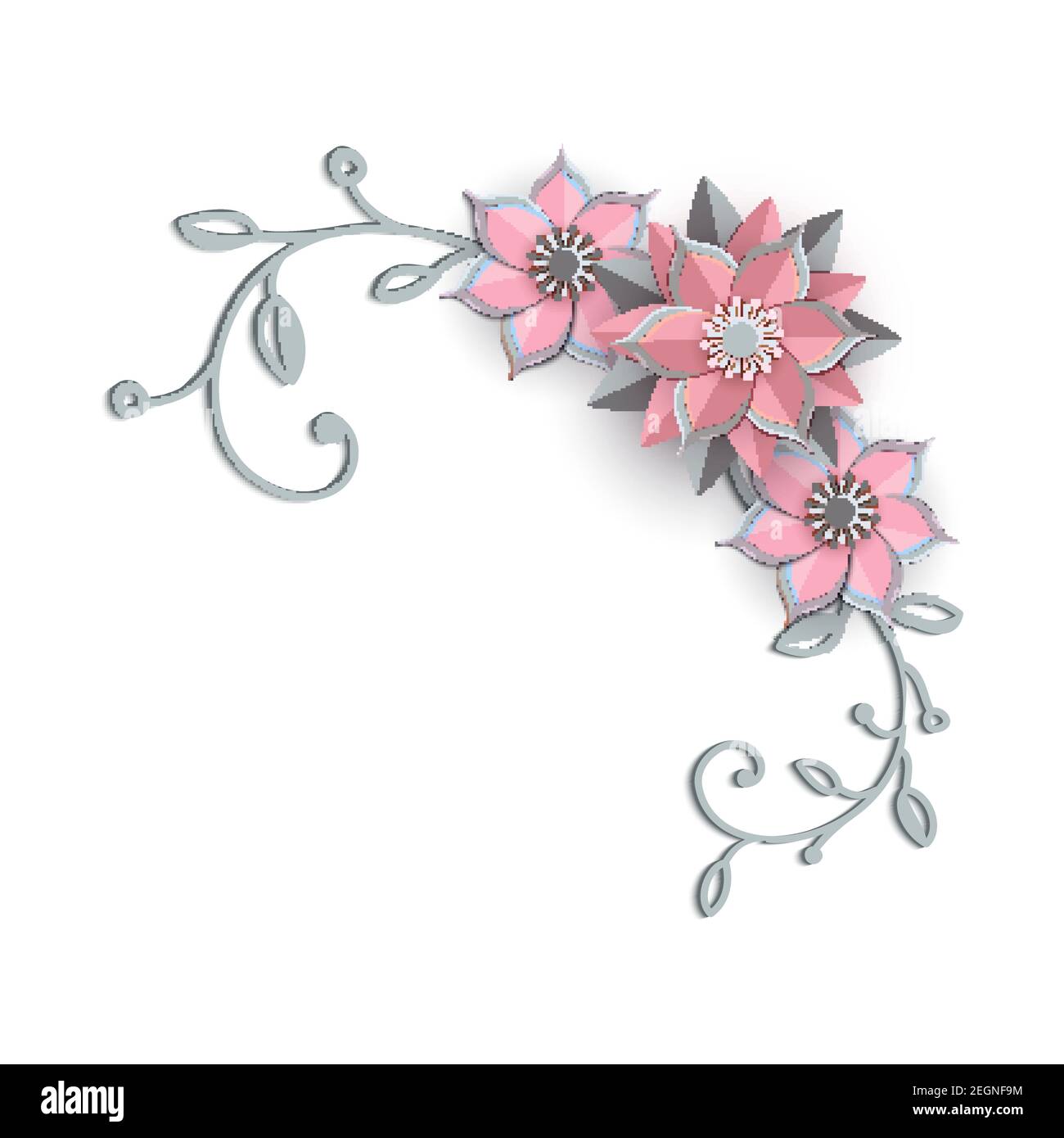 Paper cut design with flower composition. Beautiful angle background with  fantasy floral decorations and leaves in gray and pink colour. Element of  Stock Vector Image & Art - Alamy