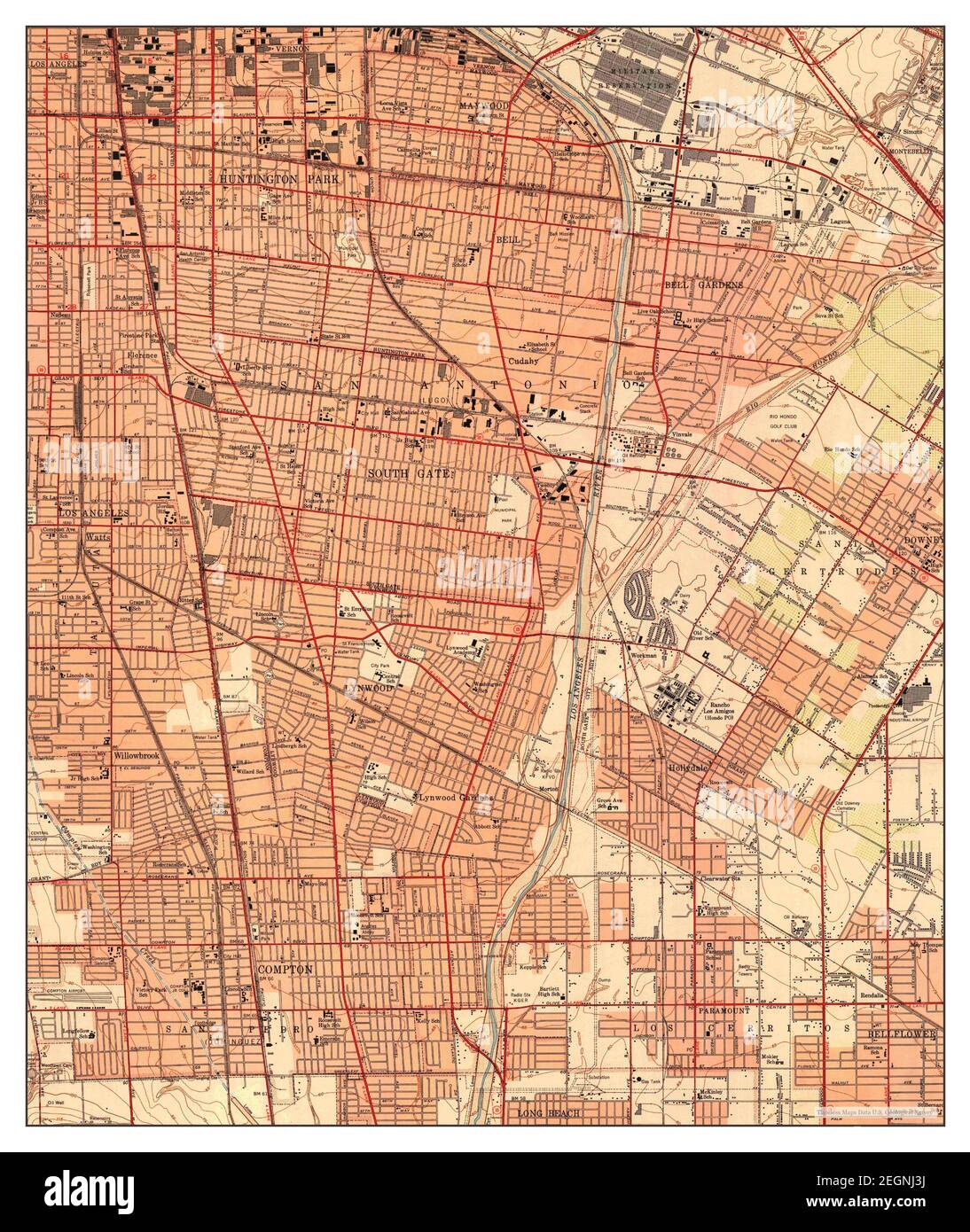 South gate, California, map 1952, 124000, United States of America by