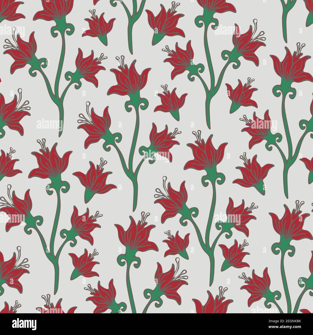 Seamless vector pattern with red lilies on white background. Romantic ...