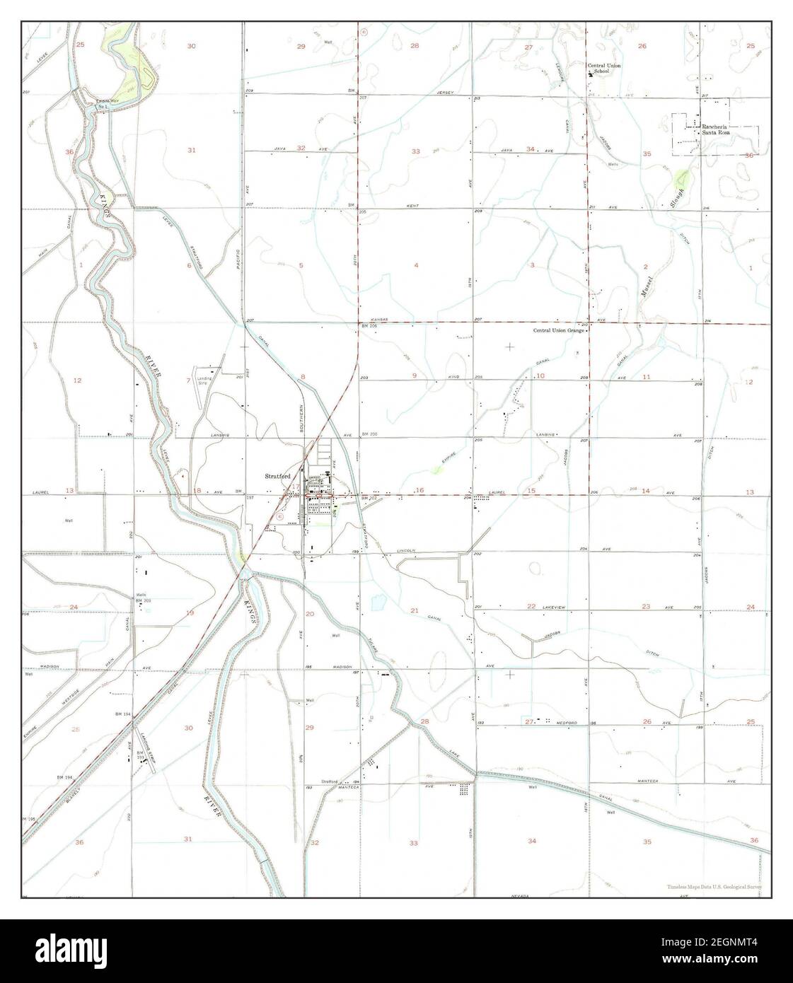 Stratford, California, map 1954, 124000, United States of America by