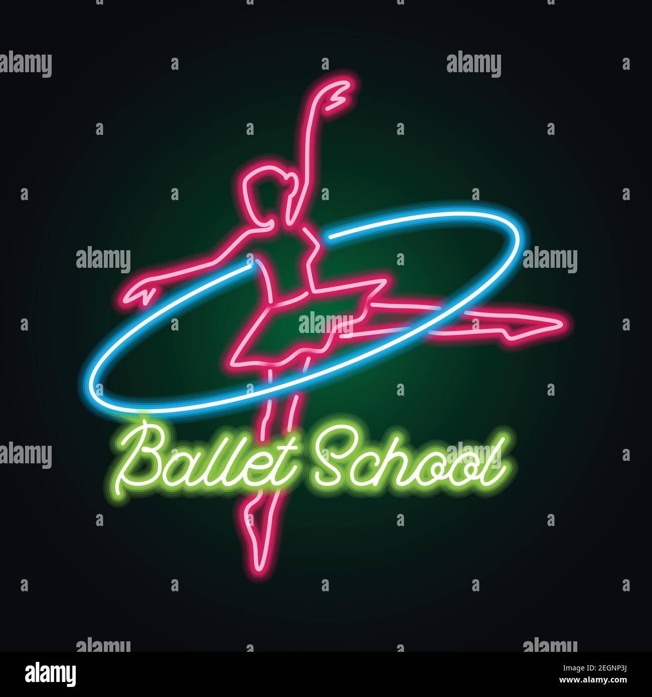 ballet neon sign for ballet school, dance studio. vector illustration Stock Vector