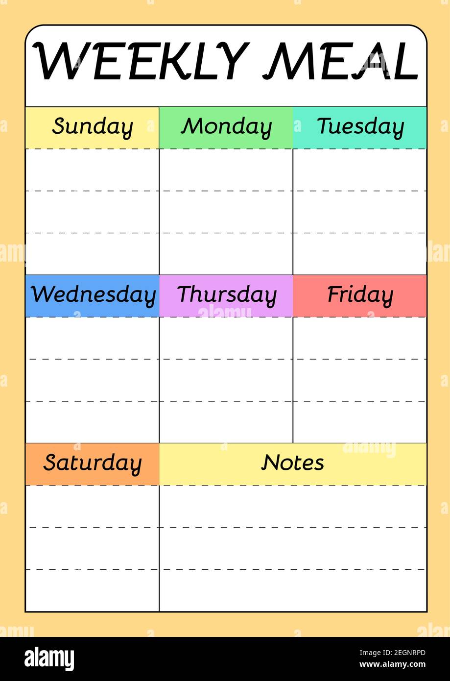 Weekly menu A21 printable planner template. Meal schedule empty Within Menu Schedule Template