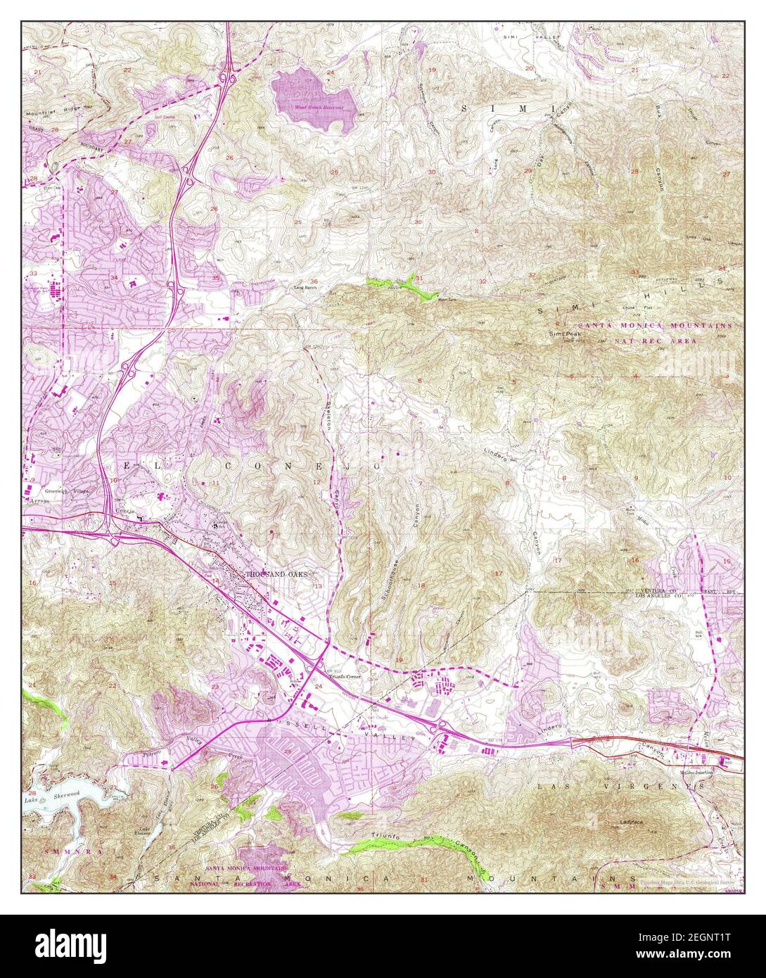 Thousand Oaks, California, map 1950, 124000, United States of America by Timeless Maps, data U