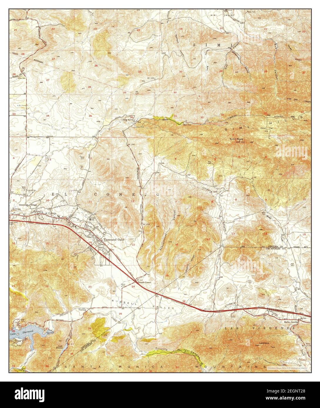 Thousand Oaks, California, map 1952, 124000, United States of America by Timeless Maps, data U