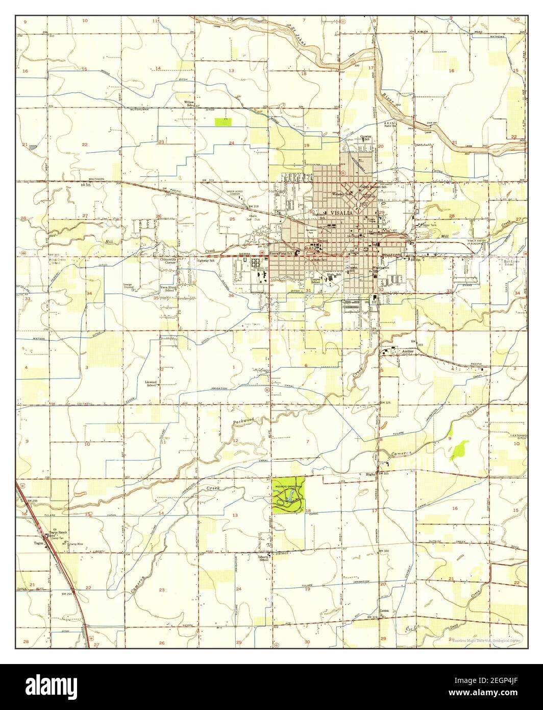 Visalia, California, map 1950, 124000, United States of America by Timeless Maps, data U.S
