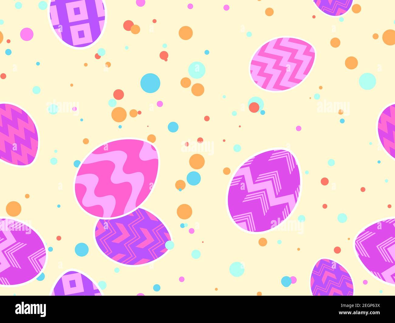 Easter eggs seamless pattern. Happy Easter background. Multi colored Easter eggs with a pattern. Festive background for banners, printing on paper, wr Stock Vector