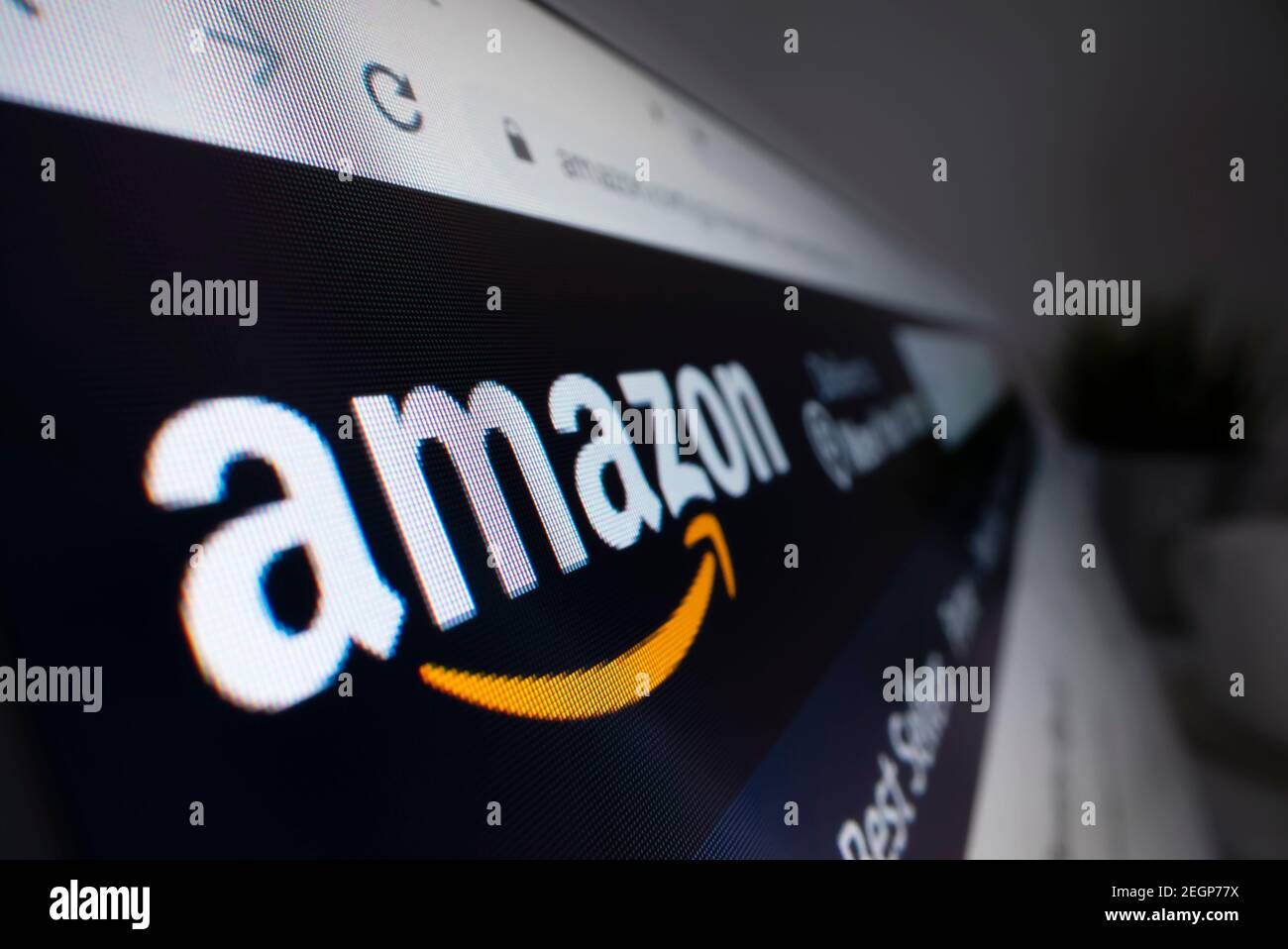 Close-up view of Amazon logo on its website Stock Photo