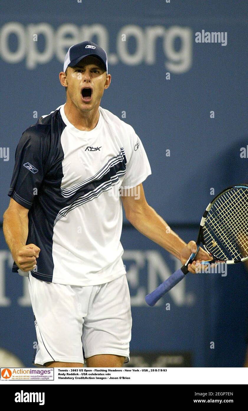 Tennis - 2003 US Open - Flushing Meadows - New York - USA , 25/8-7/9/03  Andy Roddick - USA celebrates win Mandatory Credit:Action Images / Jason  O'Brien Stock Photo - Alamy