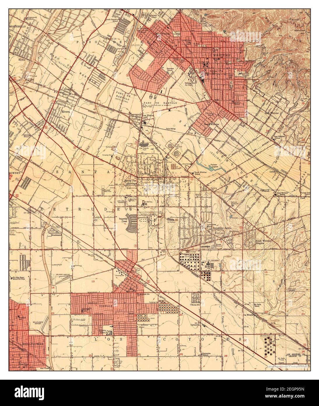 Whittier, California, map 1951, 124000, United States of America by